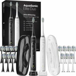 AquaSonic - Elite Duo Series Electric Toothbrush Set - White and Black