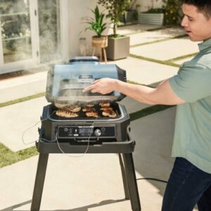 Ninja - Woodfire ProConnect Premium XL Outdoor 7-in-1 Grill & Smoker, App Enabled, Air Fryer, 2 Built-In Thermometers - Blue