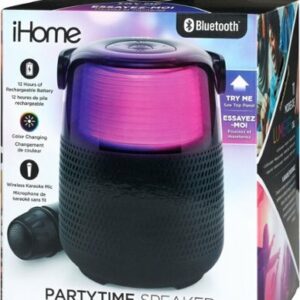 iHome - Bluetooth Color Changing Party Speaker with Wireless Microphone - Black