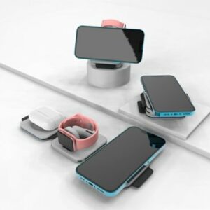 INTELLI - Foldable 3-in-1 Wireless Charger with Magnetic Phone, Watch, and Headphone Charging - White