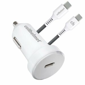 Cellhelmet - 25W Car Charger Plug with 3' Round Type-C to C-Cable - Gray