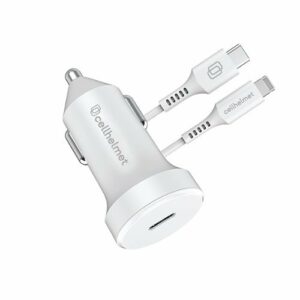 Cellhelmet - 20W Car Charger Plug with 3' Round Lightning to USB Type-C Cable - White