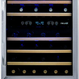 NewAir - 24” Built-in 46 Bottle Factory Refurbished Dual Zone Compressor Wine Cooler with Beech Wood Shelves - Stainless Steel