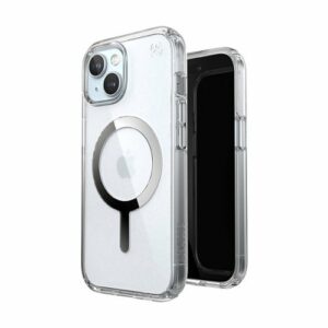 Speck - Presidio Perfect-Clear Case with MagSafe for Apple iPhone 15/14/13 - Clear/Chrome