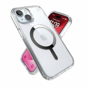 Speck - Presidio Perfect-Clear Case with MagSafe for Apple iPhone 15/14/13 - Clear/Chrome