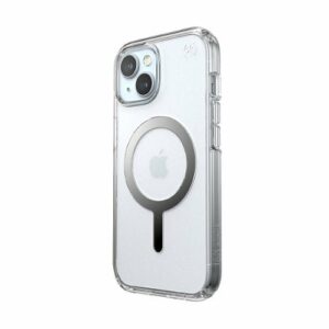 Speck - Presidio Perfect-Clear Case with MagSafe for Apple iPhone 15/14/13 - Clear/Chrome