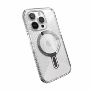 Speck - Presidio Perfect-Clear Grip ClickLock Case with MagSafe for Apple iPhone 15 Pro - Clear/Chrome