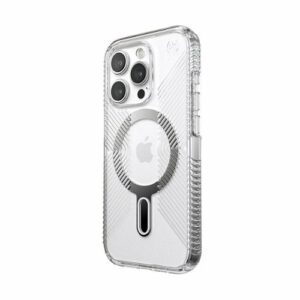 Speck - Presidio Perfect-Clear Grip ClickLock Case with MagSafe for Apple iPhone 15 Pro - Clear/Chrome