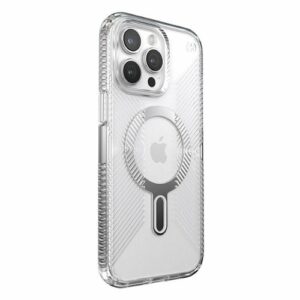 Speck - Presidio Perfect-Clear Grip ClickLock Case with MagSafe for Apple iPhone 15 Pro Max - Clear/Chrome