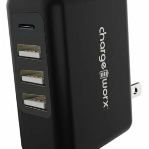 Chargeworx - 4-Port USB and USB-C Wall Charger - Black