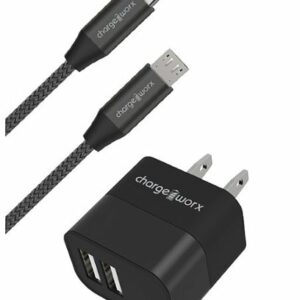 Chargeworx - 3' USB Wall Charger with USB-C and Micro USB Cables - Black