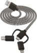 Chargeworx - 3' 3-in-1 Braided Charge-and-Sync Cable - Black