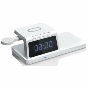 Chargeworx - 4-in-1 Wireless Charging Digital Alarm Clock for Qi Compatible Devices - White