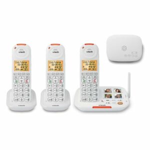 Ooma - Telo Indoor Rectangle Senior Phone Bundle, Plastic with Internet Home Phone Service, Set of 3 - White