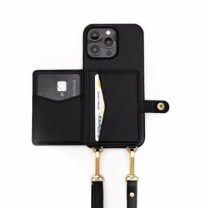 Bryten - Silverlake Vegan Leather Wallet Crossbody Case for Apple iPhone 15 Pro - Black