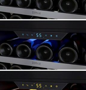 Zephyr - Presrv 24 in. 142-Bottle Built-In/Freestanding Single Zone Full Size Wine Cooler with Full-Extension Wood Racks - Stainless Steel/Glass