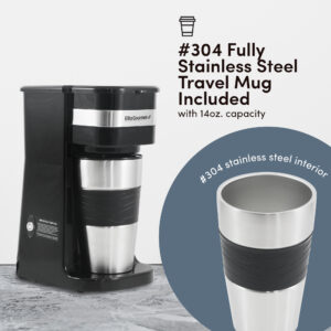 Elite Gourmet - Single Serve Personal Coffee Maker with Stainless Steel Travel Mug - Black