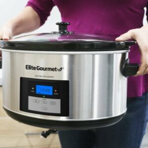 Elite Gourmet - 8.5Qt. Digital Slow Cooker - Stainless Steel/Black